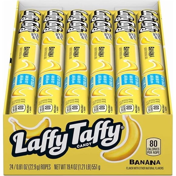 Laffy Taffy Banana Rope Candy Banana Rope Candy 0.81 oz Pack of 24 Chewy Banana Flavored Candy Bulk Box 4 Pack