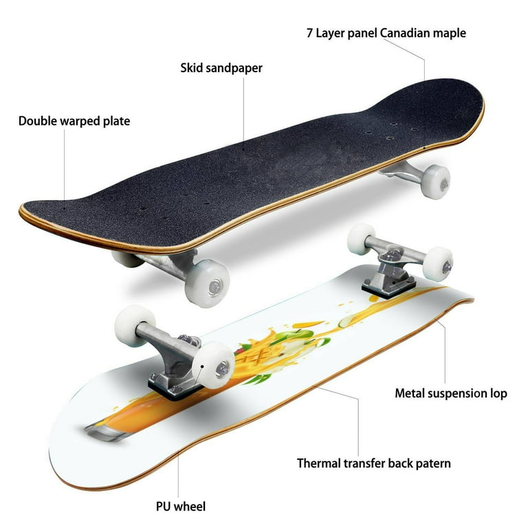 mango fruit cocktail splash swirl in the realistic glass 3d Outdoor Skateboard Longboards 31 x8 Pro Complete Skate Board Cruiser Walmart