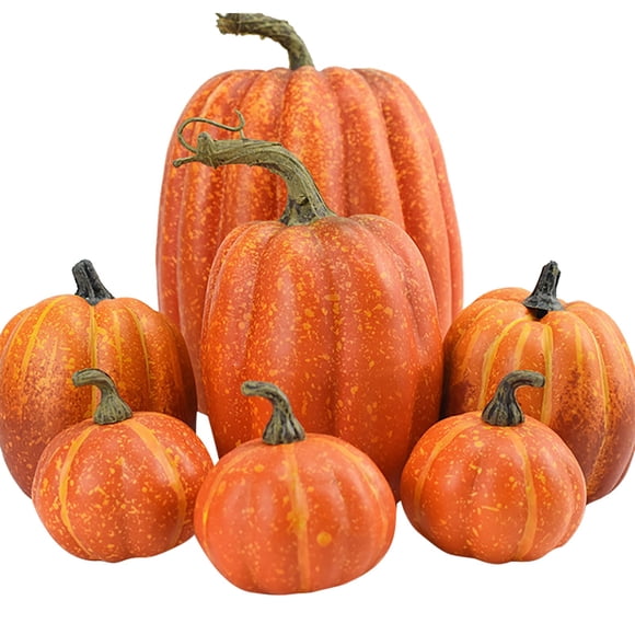 AQITTI Décorations d'Halloween Intérieur - Ensemble de 7 Décorations de Citrouille d'Halloween - Citrouilles Blanches et Orange Citrouilles Artificielles pour Artisanat Décorations d'Automne pour Maison Décoration d'Halloween Action de Grâce