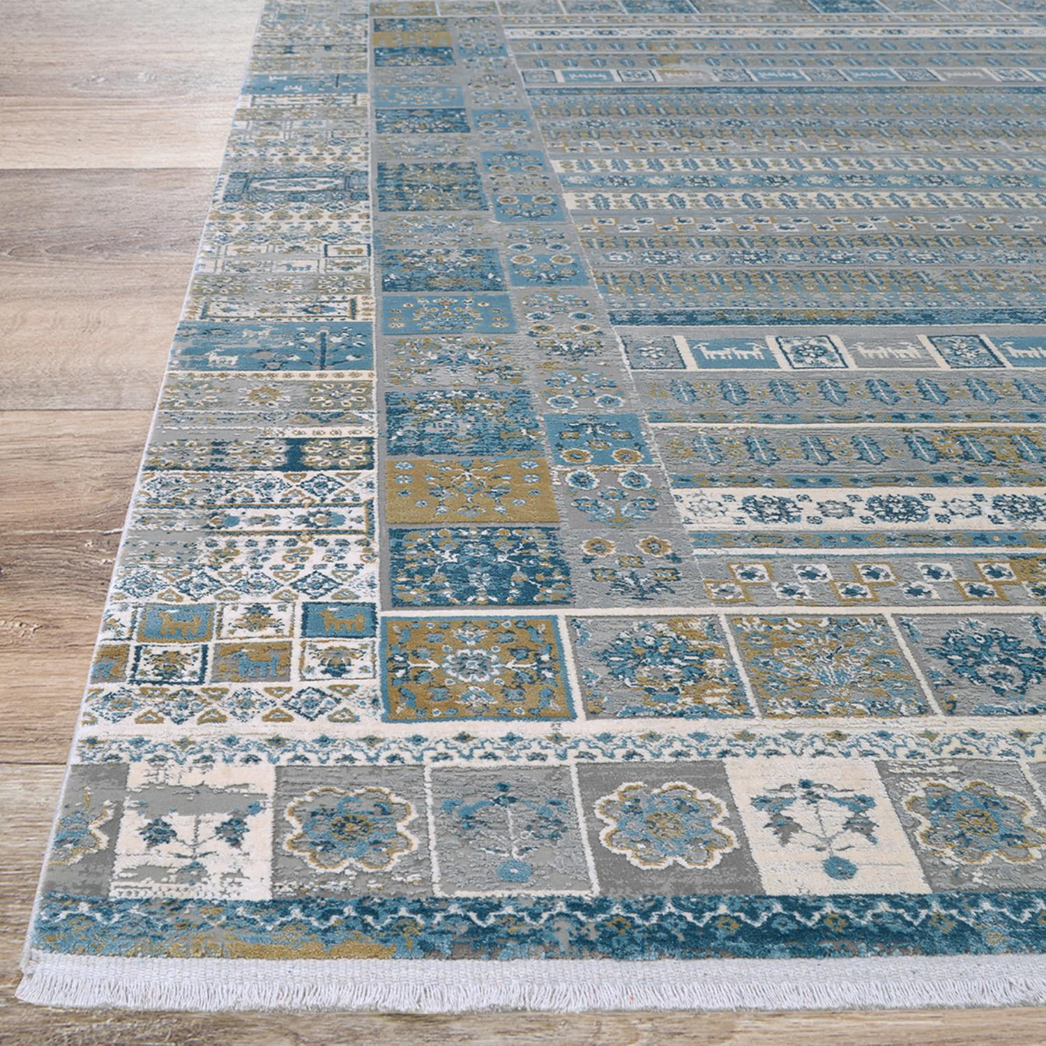 Couristan Siena Tessera 2'7" x 7'2" Blue-Gold-Steel Runner Rug