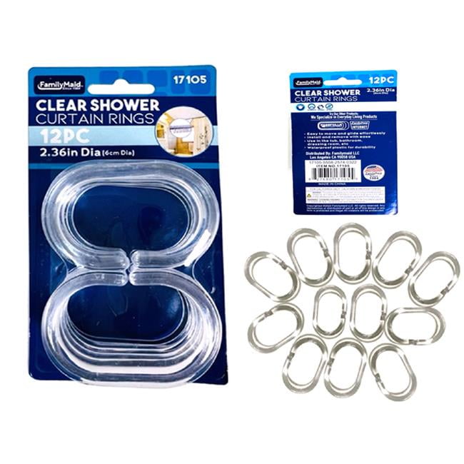 Familymaid 17105 2.36 in. Dia. Clear Shower Curtain Rings 12 Piece