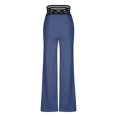 thumbnail image 7 of Staron Women's Casual High Waisted Flare Leggings Hollow Out Belted Wide Leg Pants, Light Blue M, 7 of 7