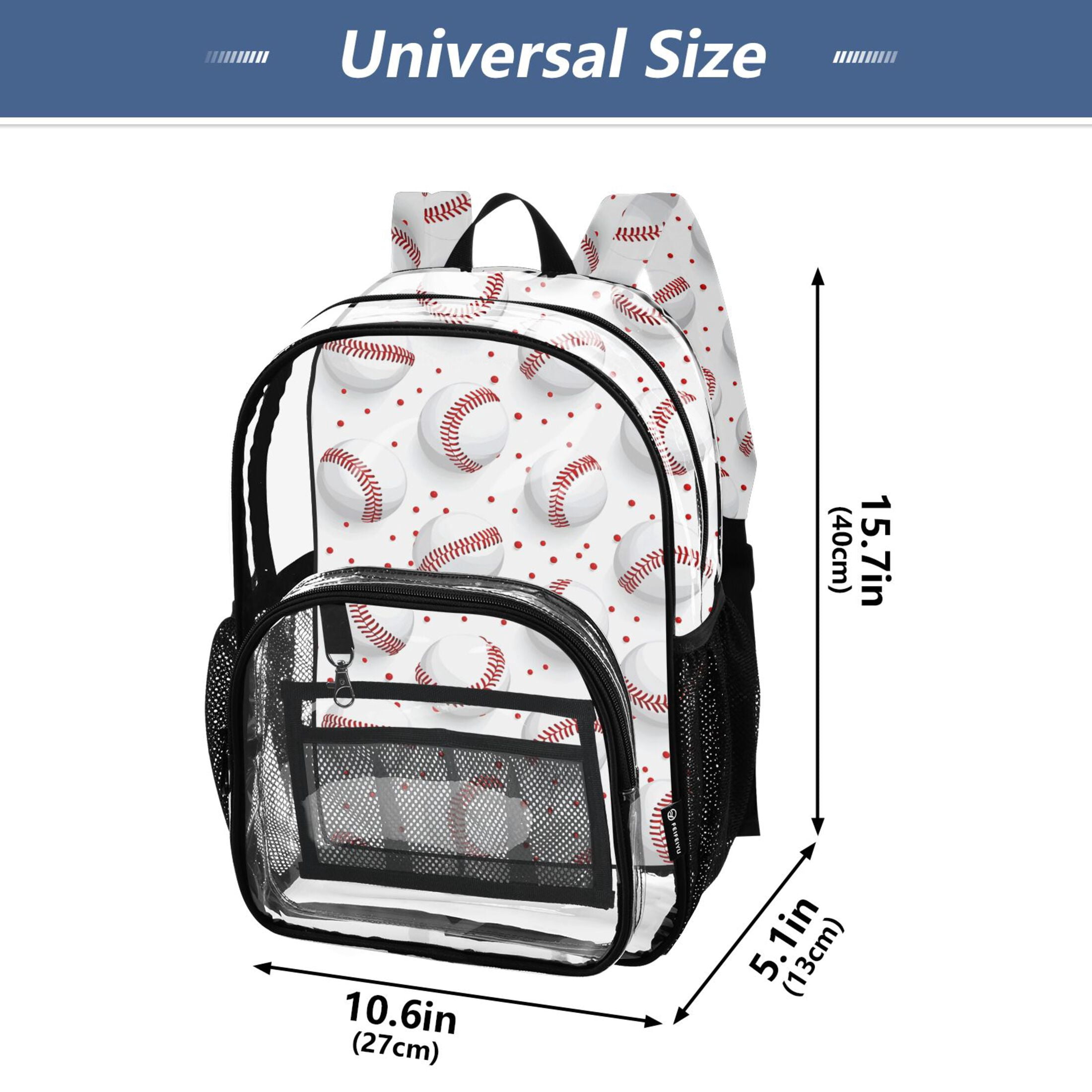 ALAZA Clear Backpack Baseball on White PVC Transparent BookBag