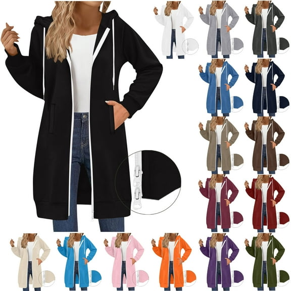 Fartey Women's Zip Up Hoodies Long Sleeve Long Tunic Sweatshirts Oversized Fleece Hooded Sweatshirt Casual Fall Jacket Coat with Pockets Beige L