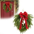 thumbnail image 2 of 1 Pc Real Touch Christmas Cedar Wreath Artificial Cedar Wreaths for Front Door Winter Faux Green Fake Pine Cypress Wreath with Red Bow and Bell for Window Wall Home Xmas Holiday Decor, 19.69 Inch Red, 2 of 6