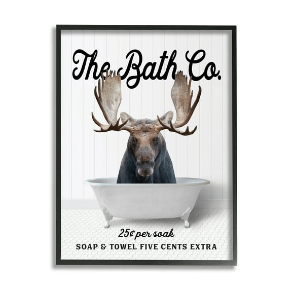 Stupell Industries Vintage Bath Ad Moose Animals & Insects Painting Black Framed Art Print Wall Art, 11 x 14