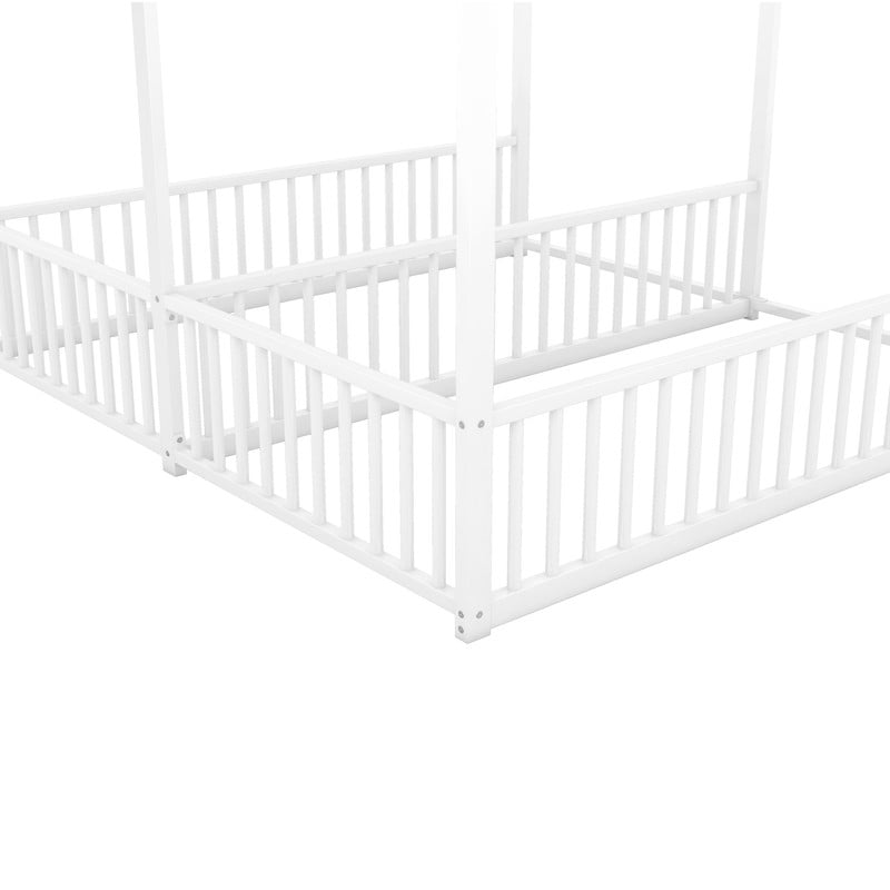Mirightone Twin Size House Bed for 2 , Double Floor Bed for Twins, Twin House Platform Beds, Metal Floor Bed Frame. (White)