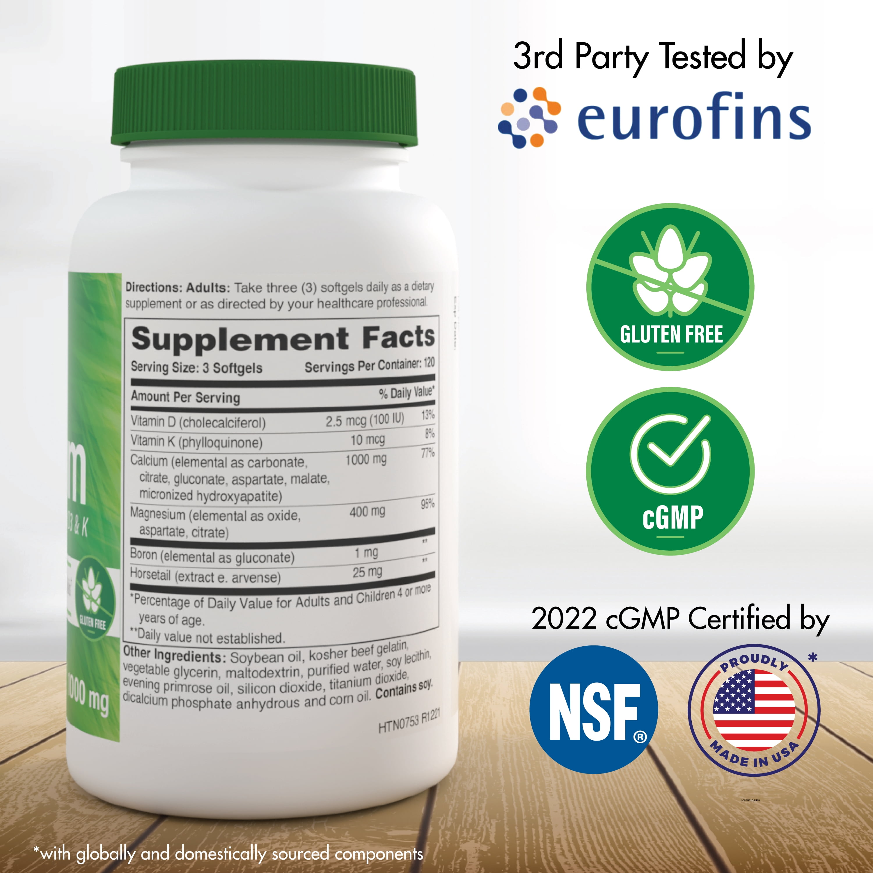 Calcium 1000mg and Magnesium 400mg (360 Softgels) with Vitamin D3 & K by Health Thru Nutrition