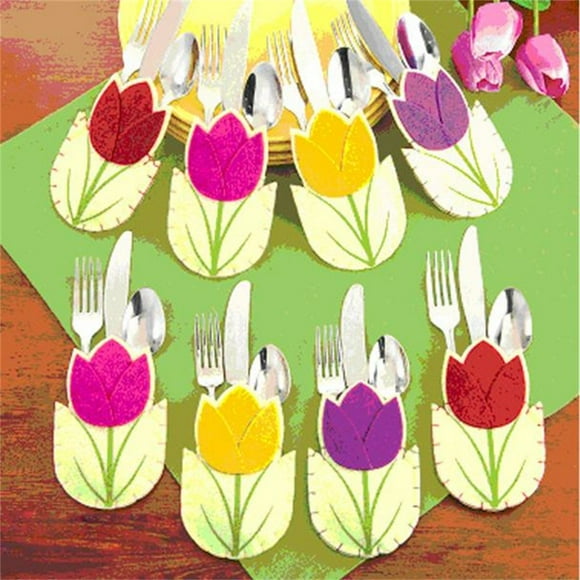 Set de portaplatos para vajilla de Pascua | Bolsillos de tela mezclada de colores de 4 en paquete | Decoración para la cena navideña, diseño festivo adorable | Almacenamiento de cubiertos de 15x9,5