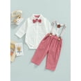 thumbnail image 2 of Qiylii Baby Boy Shirt Romper + Pants + Bow Tie + Adjustable Straps, Elastic Waist Gentleman Style Spring Clothing,0-3Years, 2 of 9
