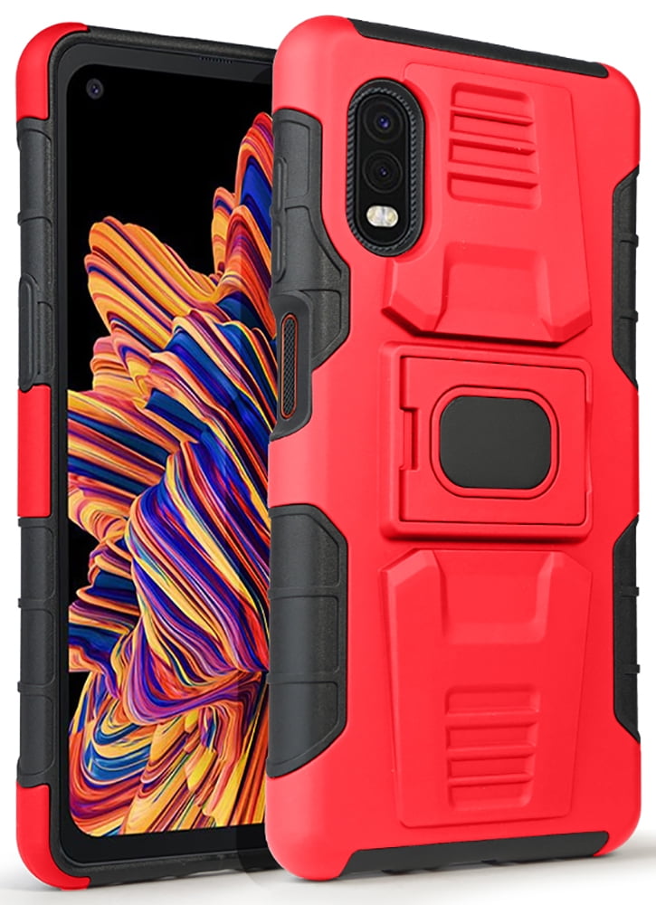 Case for Galaxy XCover Pro, Nakedcellphone [Red/Black] Rugged Ring Grip Cover with Stand [Built