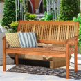 thumbnail image 2 of Pemberly Row 50" Eucalyptus Two Person Outdoor Garden Bench w/ Armrest - Natural, 2 of 11
