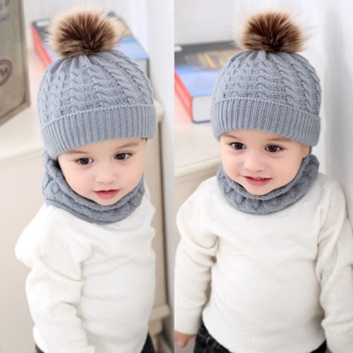 Cute Toddler Girl Boy Kids Baby Infant Winter Warm Fur Pom Knit Hat Beanie Cap