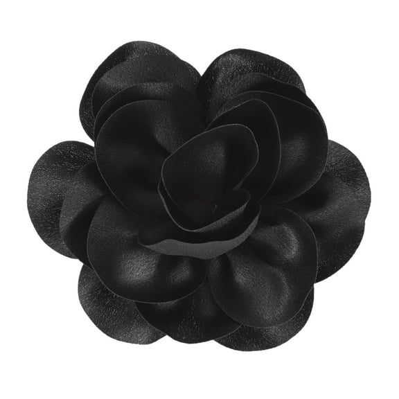 Rose Flower Brooches and Pins for Women, 5.5 Inch Lapel Pins Dainty Satin Fabric Big Camellia Hair Flowers Clips [14cm, Black]