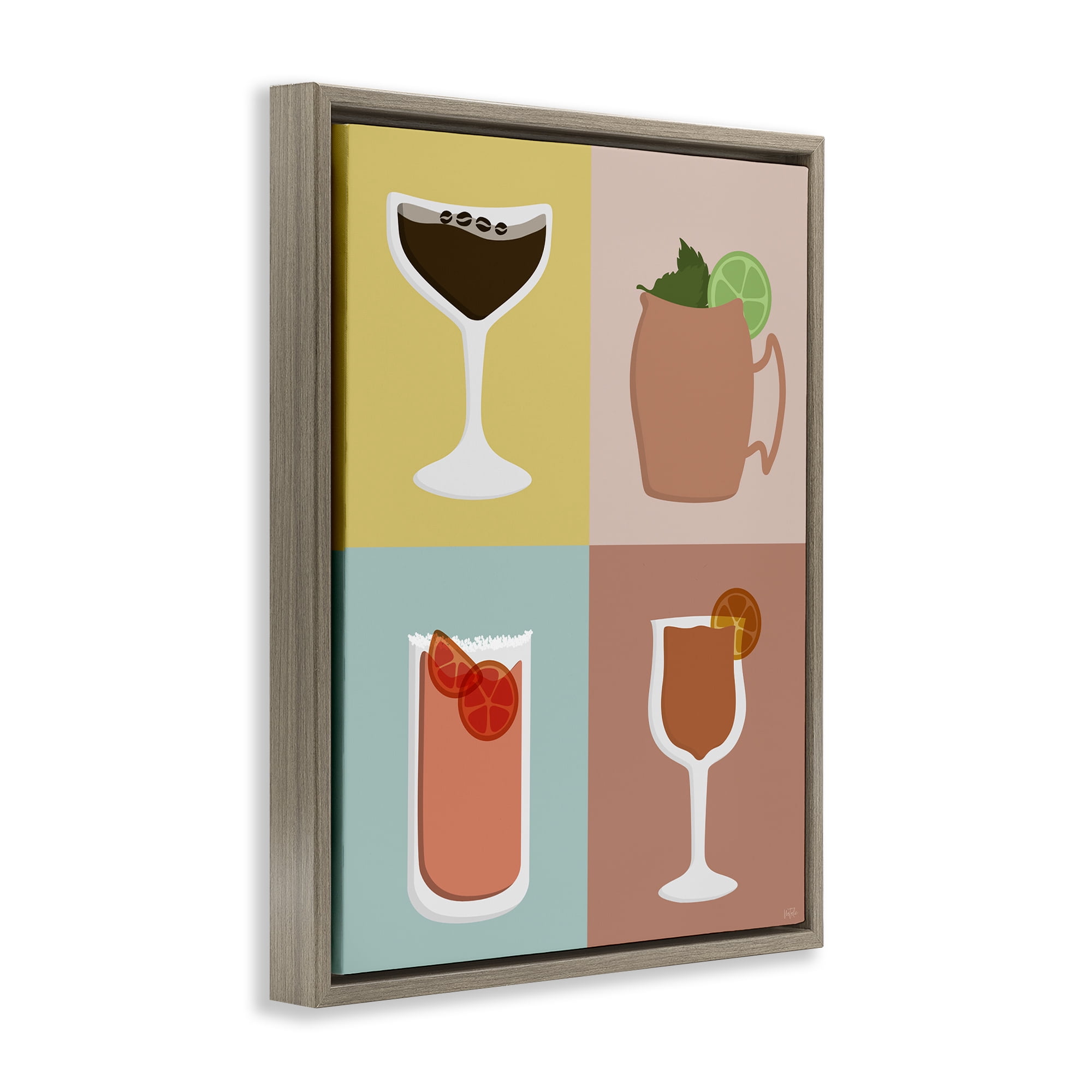 Stupell Industries Mixed Cocktail Drinks Food & Beverage Painting Brown Floater Framed Canvas Art Print Wall Art, 17 x 21