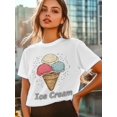 thumbnail image 5 of Women's T-Shirt Pink Blue Yellow Ice Cream Balls Short Sleeve Casual Tee Classic Crew Neck T Shirt for Women White, S, 5 of 7