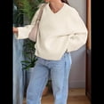 thumbnail image 4 of Suéteres de Cuello en V para Mujer, Suéteres Negros, Tops de Punto Básicos de Otoño con Dobladillo Alto y Bajo, Suéter Informal. XL, 4 of 7