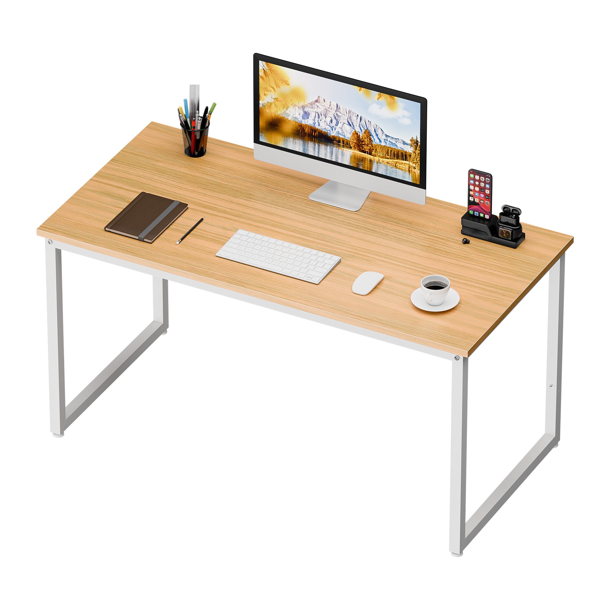 ZENSTYLE 47" Computer Desk Metal Frame Writing Desk Modern Workplace Studio for Home, Natural