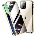 thumbnail image 1 of Lockable iPhone 12 Pro 6.1-inch Anti-Peeping Case with IBAOLE Lens Protector Privacy Screen Protector Strap Hole Aluminum Alloy Metal Bumper Case Double Lock Glass Case Cover (12Pro, Black)Gold12Pro, 1 of 7