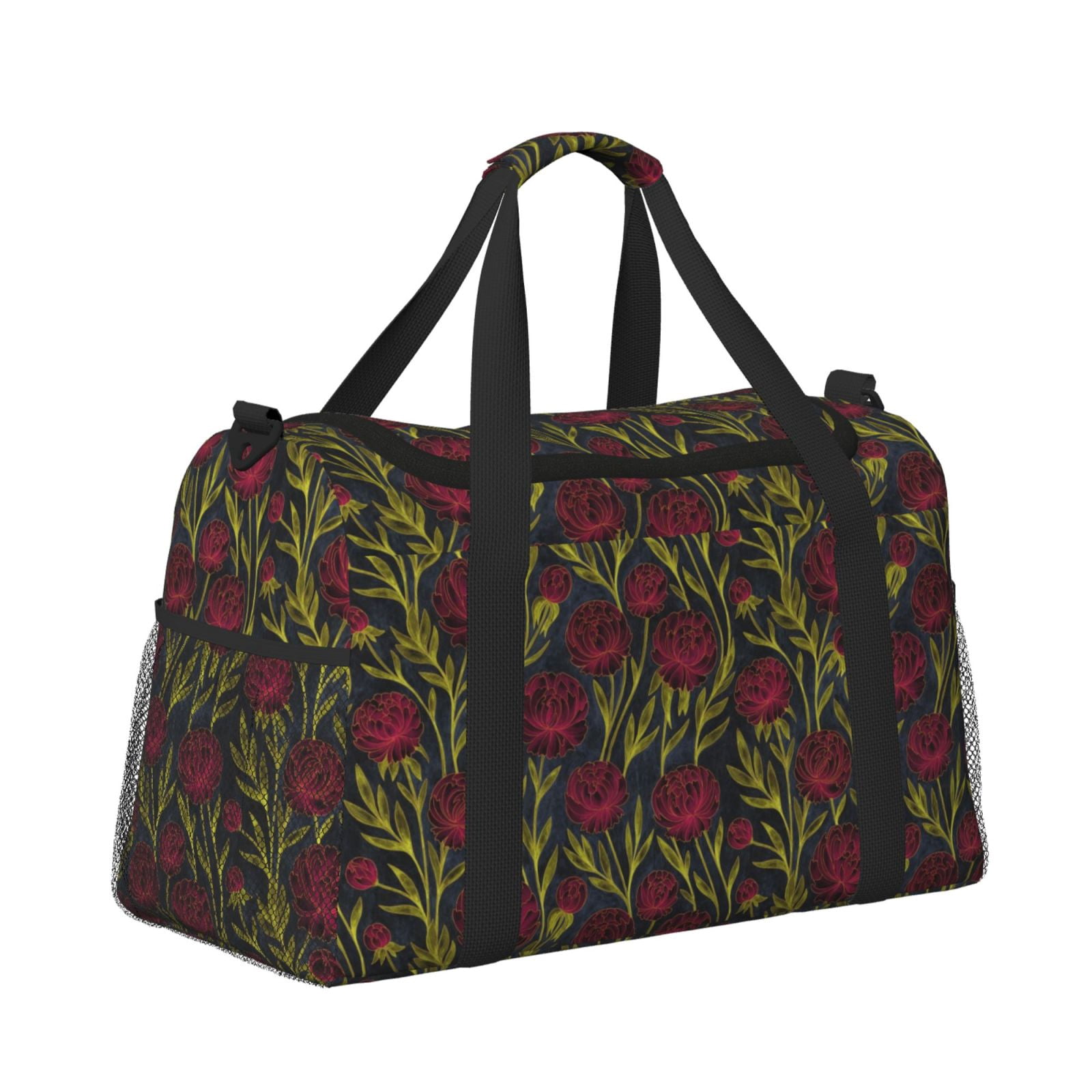 Fuzoiu Burgundy Peony Flowers Print Travel Duffle Bag,Carry On Tote Bags,Duffel Bag,Sport Gym Bag, Hospital Bag for Labor and Delivery, Overnight Bag,Luggage Bag