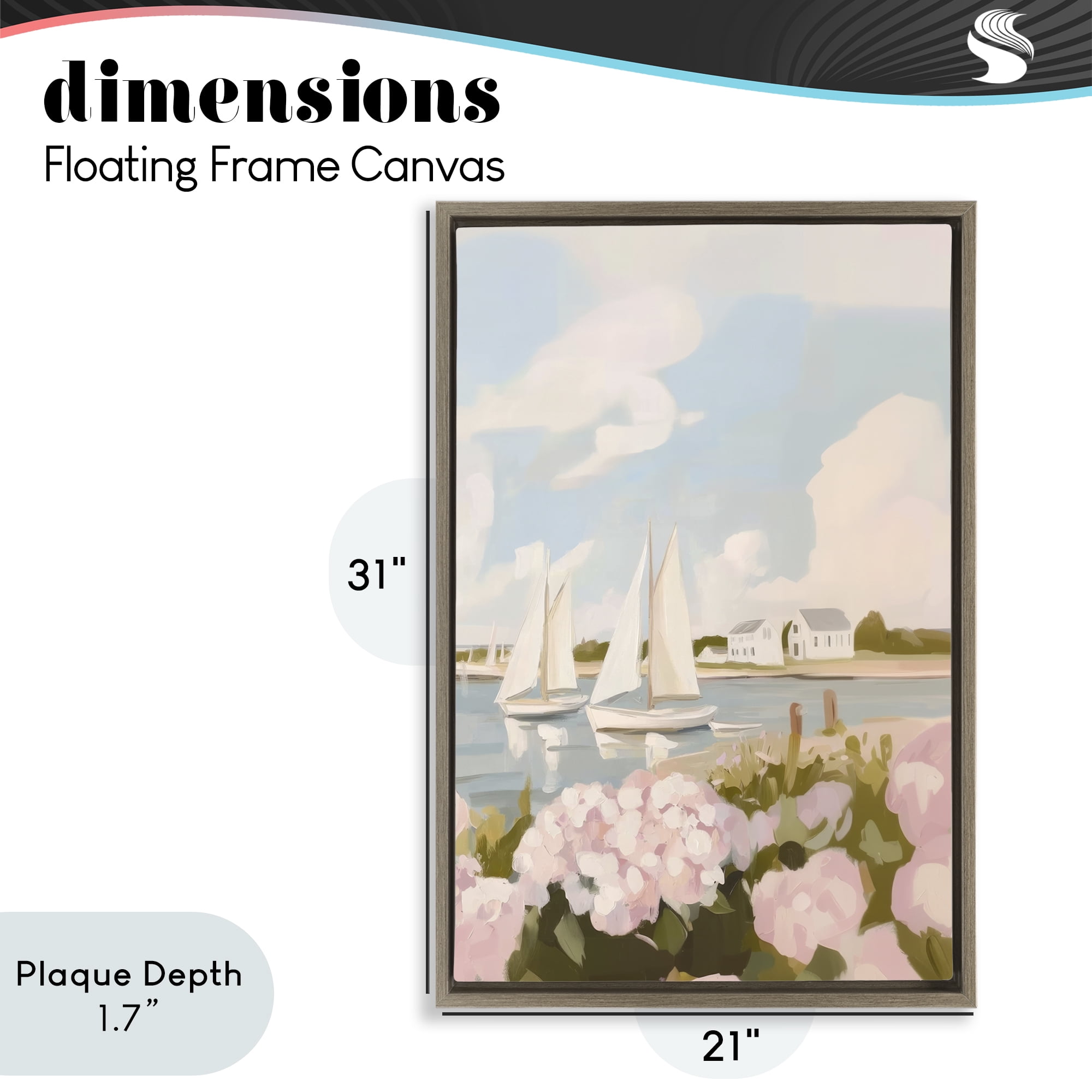 Stupell Industries Pink Hydrangeas with Sailboats Brown Framed Floater Canvas Wall Art, design by Sisi and Seb