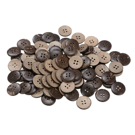Uxcell 100pcs Sewing Button 3/4"(20mm) 4 Holes Wooden Round Craft Replacement Buttons, Brown