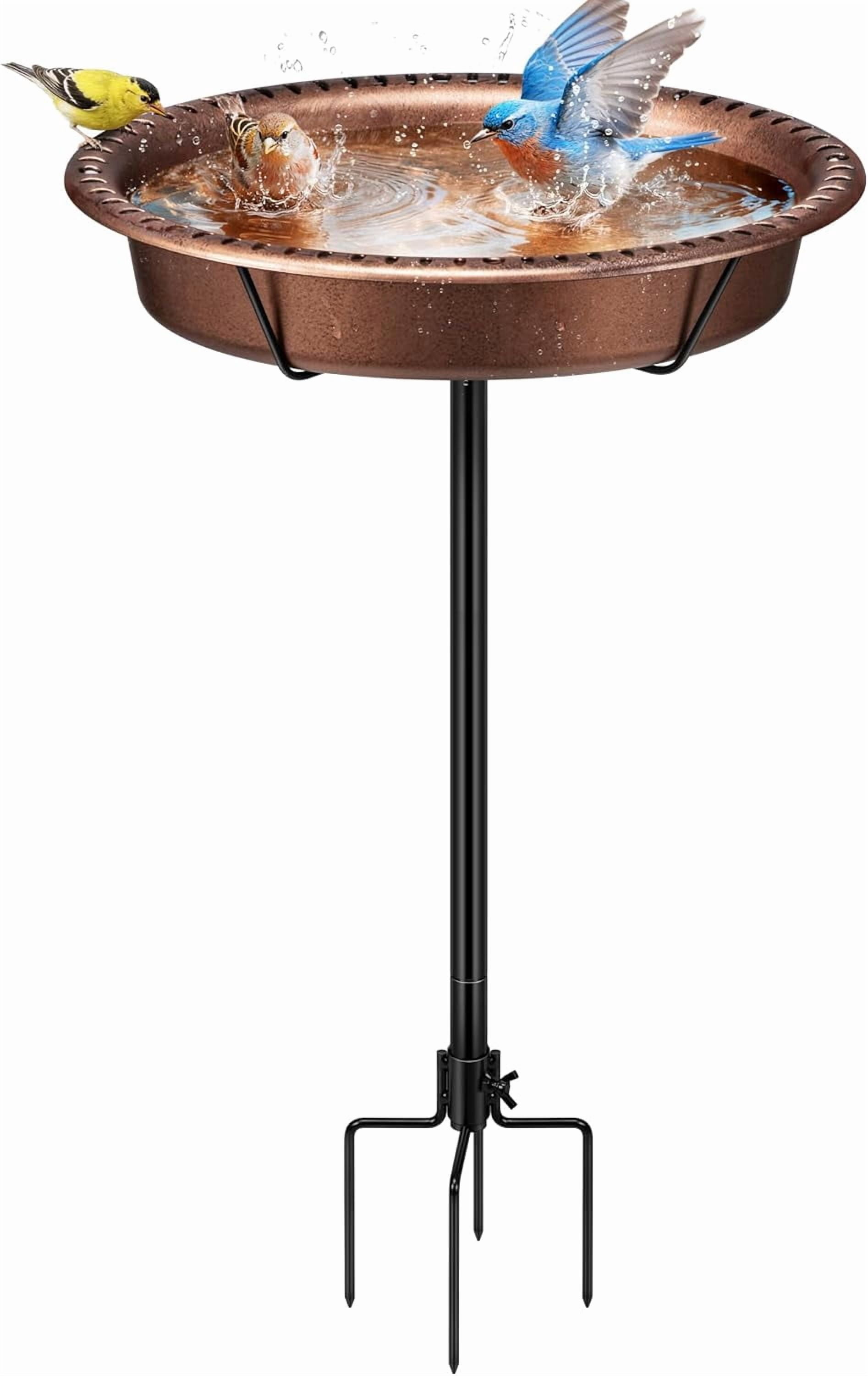 SPECSTAR Oval Bird Bath for Outside, Outdoor Birdbath Bowl with Metal Ground Stake, Weather-Resistant ABS Bird Bath and Feeder for Garden, 1.3 Gallons, Bronze