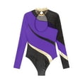 thumbnail image 5 of TiaoBug Womens Gymnastics Leotard Metallic Color Block Rhinestones Athletics Ballet Dance Bodysuit Top Purple L, 5 of 6