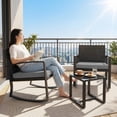 thumbnail image 5 of Lofka 3 Piece Patio Furniture Set, All Weather Wicker Outdoor Rocking Chair Set with Thick Soft Cushions and Tempered Glass Coffee Table, Outdoor Seating Set for Backyard Balcony Porch Garden, Gray, 5 of 11