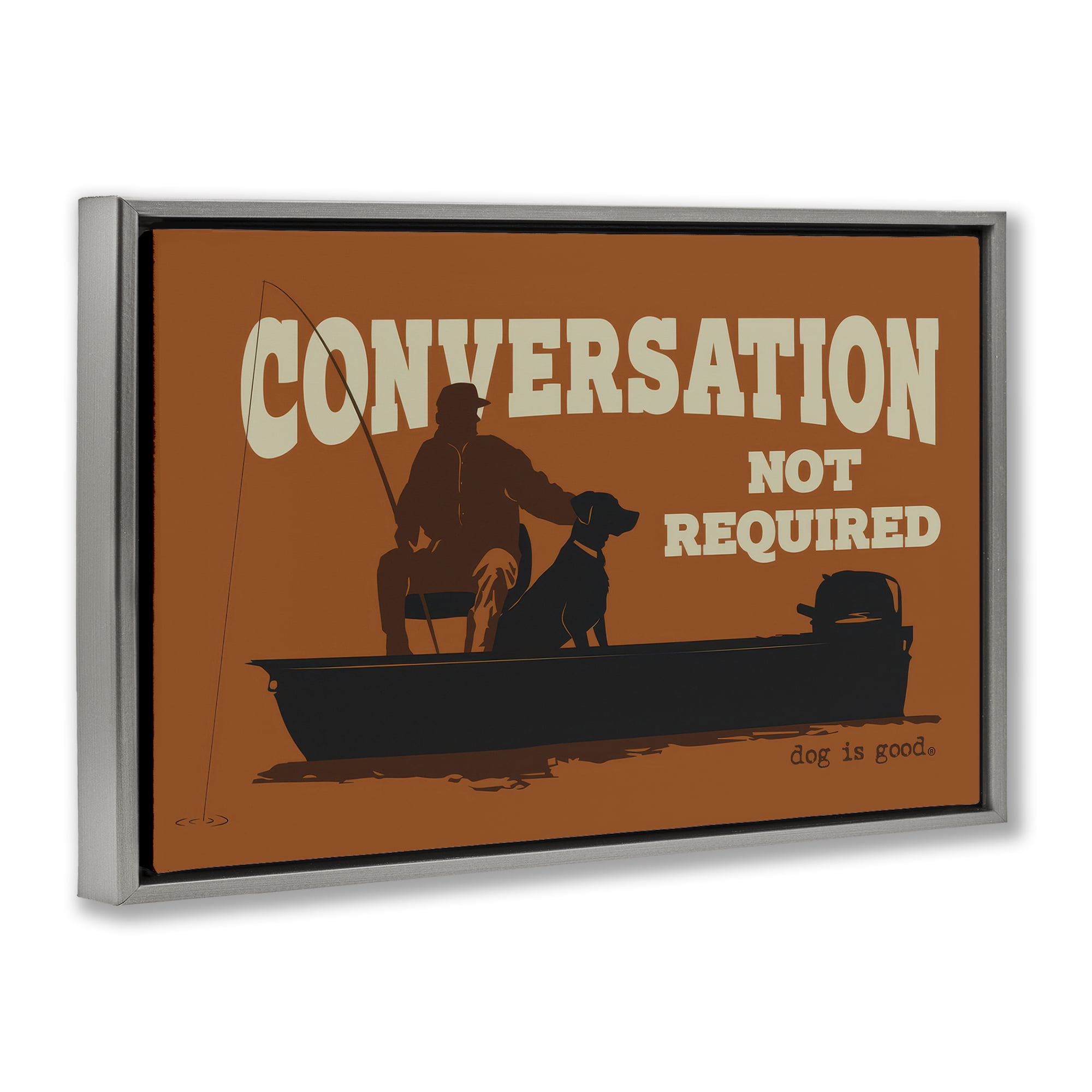 Stupell Industries Conversation Not Required Dog People Painting Gray Floater Framed Canvas Art Print Wall Art, 31 x 21