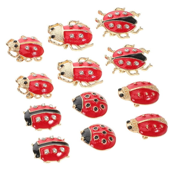 PAMINGONO Decorative Beetle Lapel Pins Red Alloy Insect Accessory 12Pcs