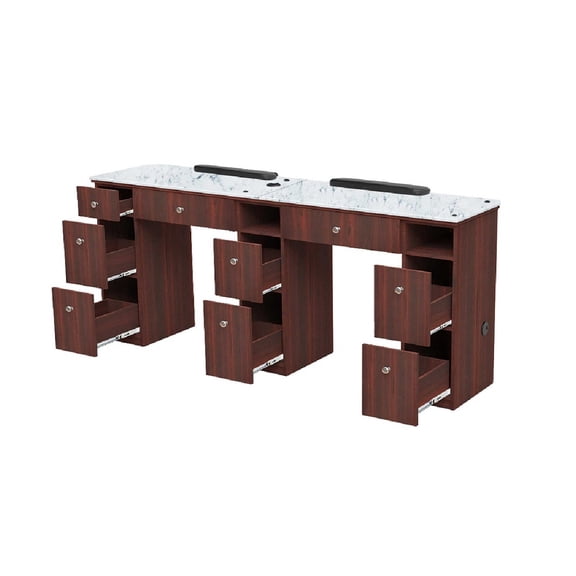 Avon I Double Manicure Table (With Vent Pipes) Nail Salon Furniture & Equipment, Cherry Wood