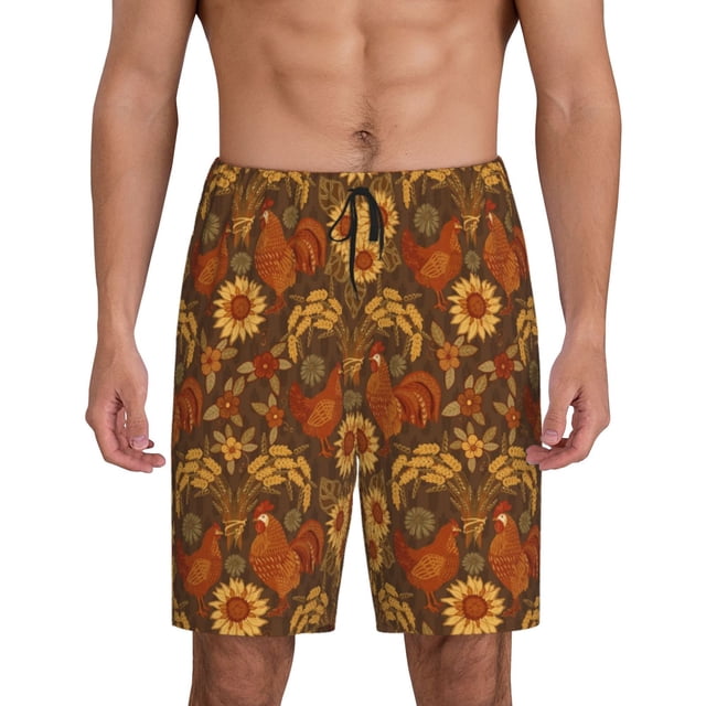 Fotbe Chicken And Rooster Pantalones Cortos de Pijama para Hombre, Ropa de Dormir, Pantalones de Pijama Cortos para Hombre-XX-Large