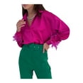 thumbnail image 1 of SAYOO Blusa de mujer  con adorno de plumas, manga larga, diseño de solapa, cierre de botones, camisa informal holgada SAYOO  S M L, 1 of 8