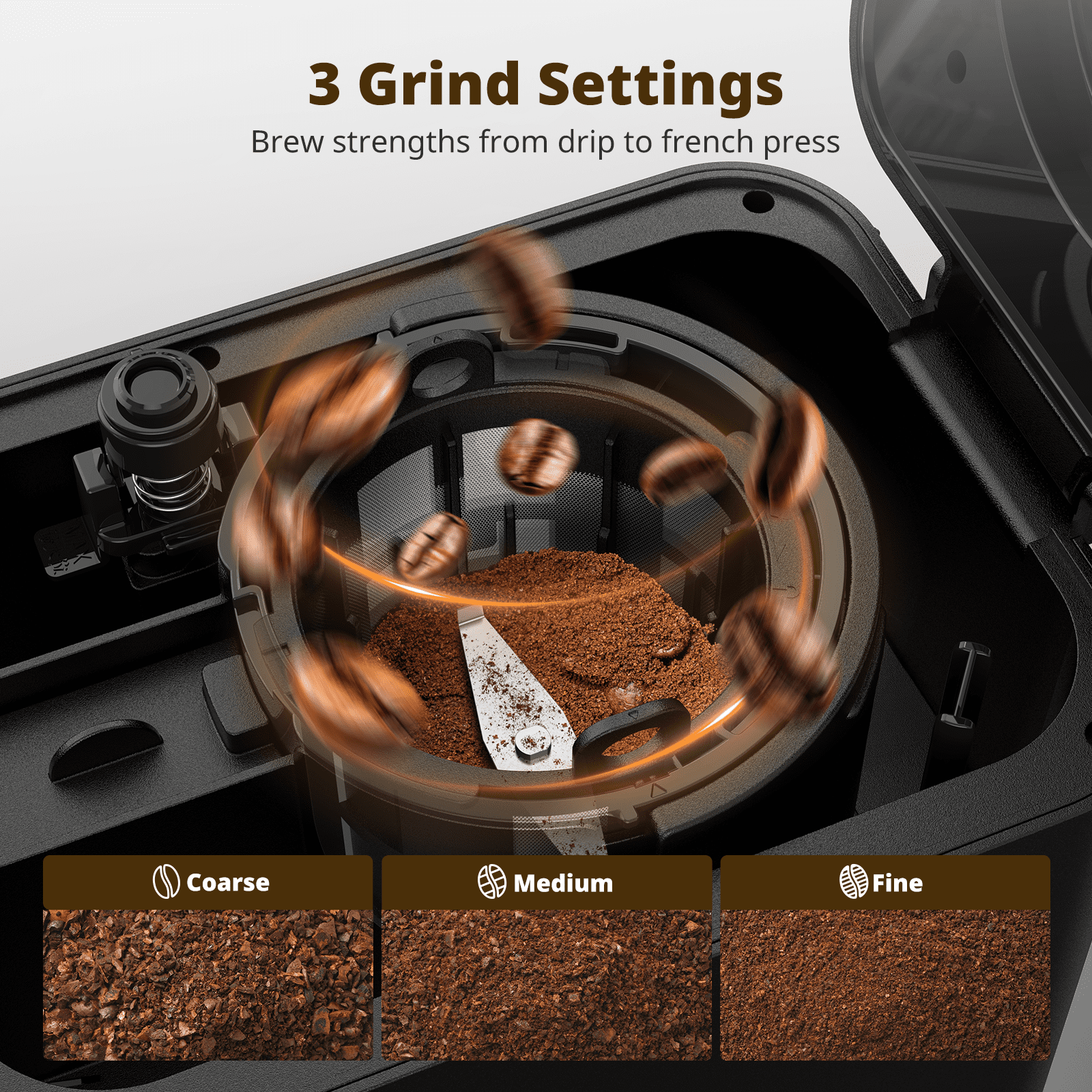 AIRMSEN 2 in 1 Drip Coffee Maker with Grinder, Compact 5-Cup Programmable Coffee Machine, 3 Grind Settings, 24-Hour Delay Brew & Extended Keep Warm