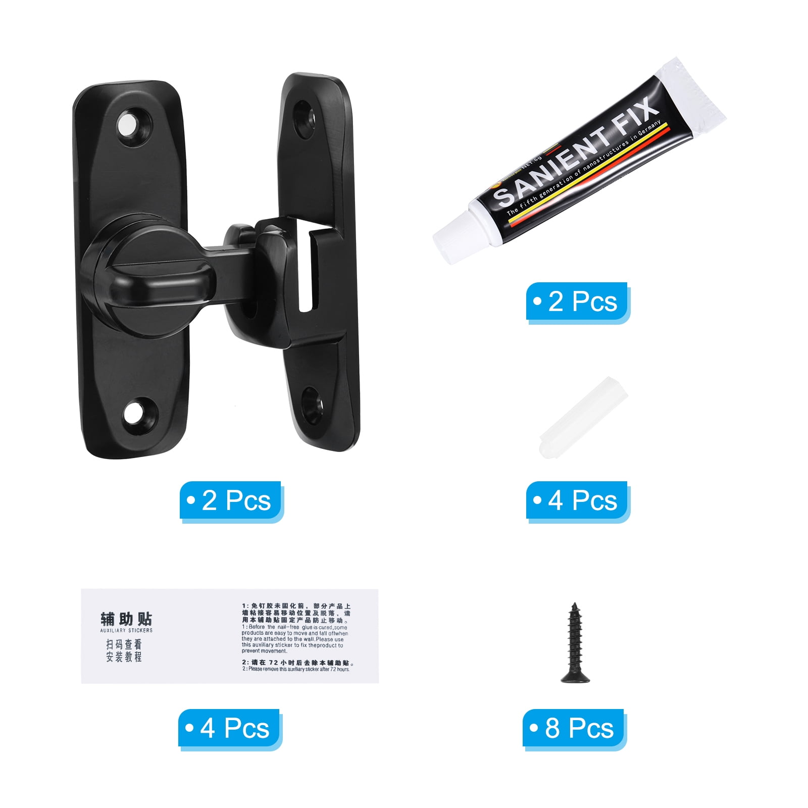 Uxcell Gate Latches Hardware Barn Door Latches 90/180 Degree Small Flip Black 2 Pack