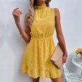 thumbnail image 3 of Woman Chiffon Short Dress Casual Ruffle Sundress Woman Chiffon Short Dress Casual Ruffle Sundress Lace Stand Neck Sleeveless Dress For Summer Yellow XL ANGGREK Otros, 3 of 6