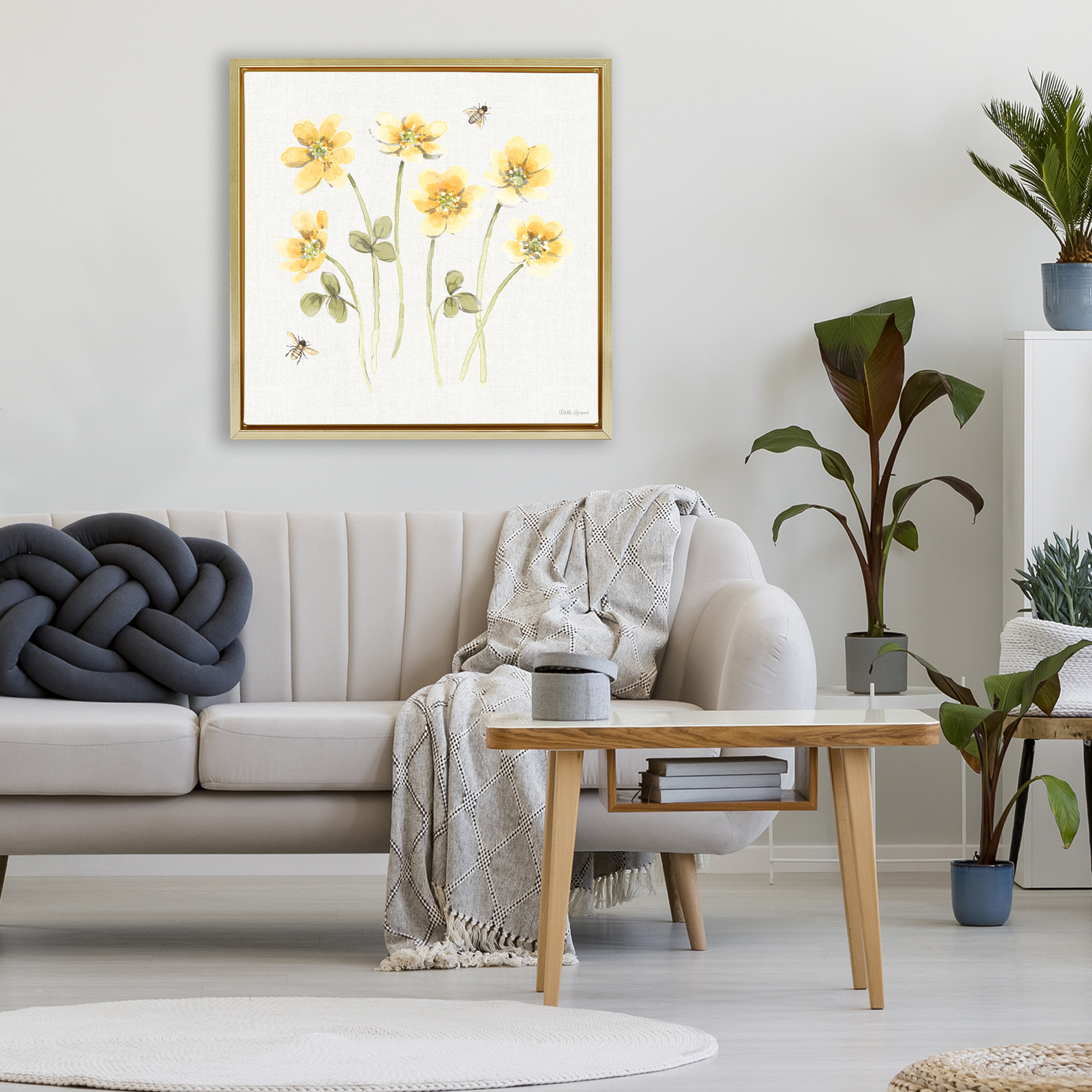 Stupell Industries Sweet Honey Wildflowers Gold Framed Floater Canvas Wall Art, design by Beth Grove