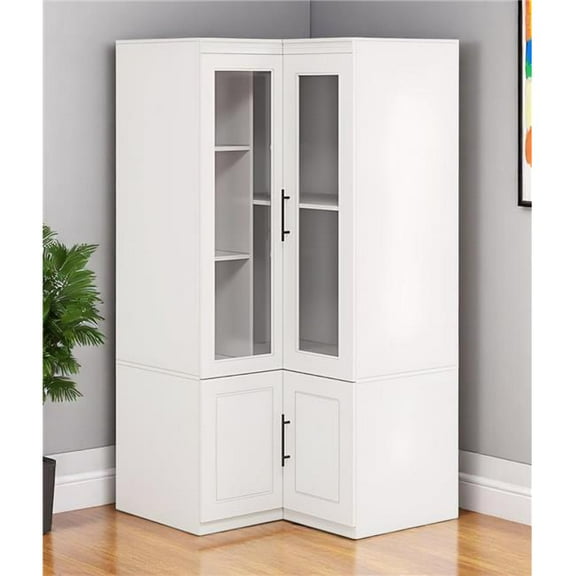 HomeRoots 617973 71 in. White Wood Four Door Corner Combo Dresser