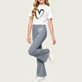 thumbnail image 5 of THDHVS Girls Fall Outfits,Girls Heart Print Round Neck Short Sleeve Top Stretchy Flared Pants Casual 2 Piece Set,Girls' Clothing Sets Dark Gray 7-8 Years, 5 of 7
