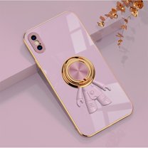 Nalacover Slim Case for iPhone XR 6.1 inch,Cute Cartoon 6D Plating Astronaut Hidden Magnetic Ring Kickstand Soft TPU Shockproof Corner Protection Drop Proof Edge Bumper Cover.Purple