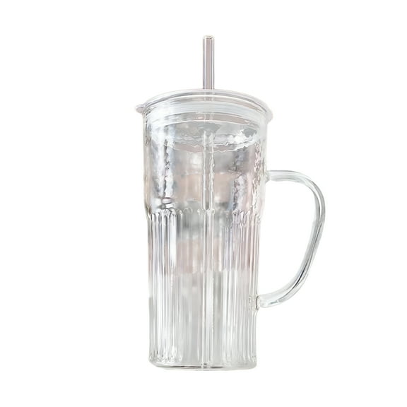 ACDANC Ribbed Glass Tumbler with Handle&Lid,Large Iced Coffee Cups with Straws,Modern Glass Mug for Cold&Hot Beverages,Travel Cup for Smoothies,Tea,and Juice