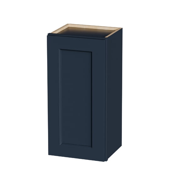 15" Navy Blue Shaker Wall Cabinet Solid Wood with 2 Adjustable Shelves Ready-to-Assemble for Kitchen, Bathroom, Laundry, and Garage Storage (15"W12"D36"H)