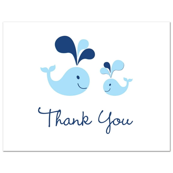 Blue Whales- Boy Baby Shower Thank You Cards and Envelopes - 50 count