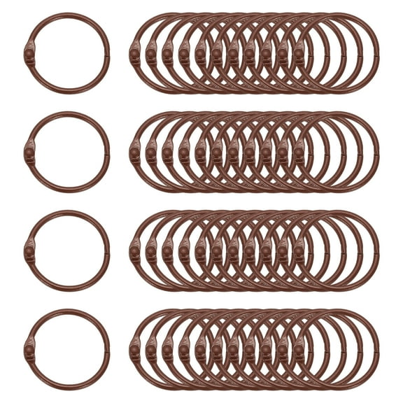 Uxcell 48Pcs Loose Leaf Binder Rings, 1.2 Inch Metal Open Card Rings Heavy Duty Book Rings for Key Index Card Rings Paper Rings Office, Brown