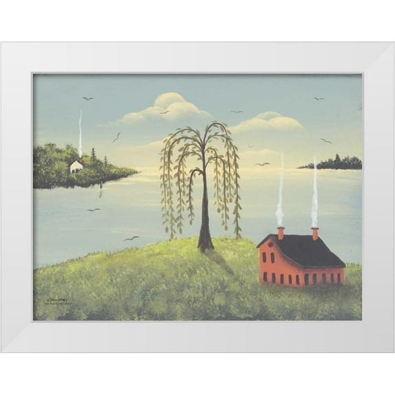 Sliney, John 18x15 White Modern Wood Framed Museum Art Print Titled - Salt Box by the Lake II