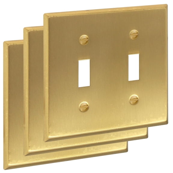 Rio Salto Signature Collection Real Brass Double Toggle Wall Plates 2-Gang Standard Size 4.56" x 4.5" Classic Brass Gold Flip Switch Light Switch Cover 3 Pack