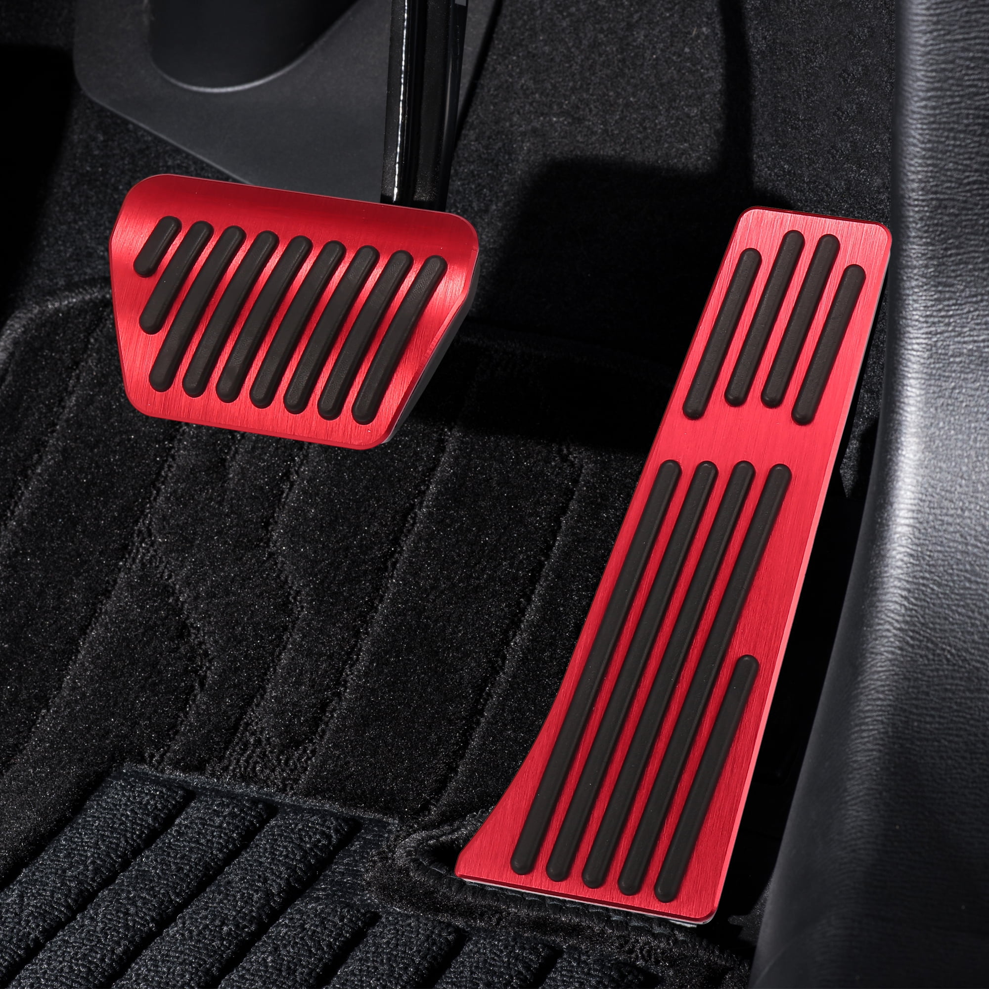 Unique Bargains Red Brake and Gas Pedal Covers Kit No Drilling Aluminum Alloy Pads for BMW