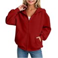 thumbnail image 6 of ZOYOEN Girls Hoodie with Pocekts- Casual Zip Up Lightweight Loose Fit Long Sleeve Kids Fall Jacket Red Size 6, 6 of 6