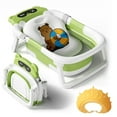thumbnail image 4 of TOPCHANCES Foldable Baby Bathtub for Infants to Toddler, Portable Travel Bathtub with Thermometer & Bath Cushion & Bath Cap, Baby Bathtub for Newborn 0-12 Month (Green), 4 of 11